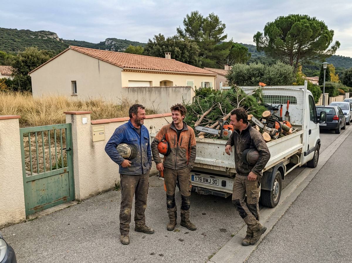 L'équipe d'élagage devant son camion